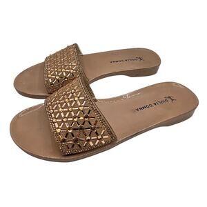 Giulia Domna Womens Sz 10 Slip On Slides Sandals Gold Plastic Rhinestones